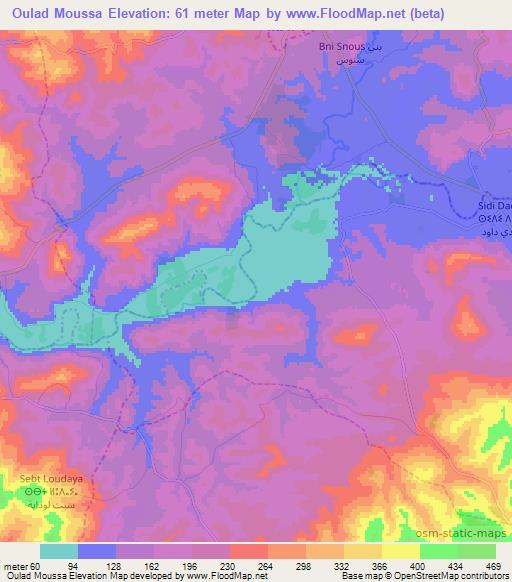 Oulad Moussa,Morocco Elevation Map