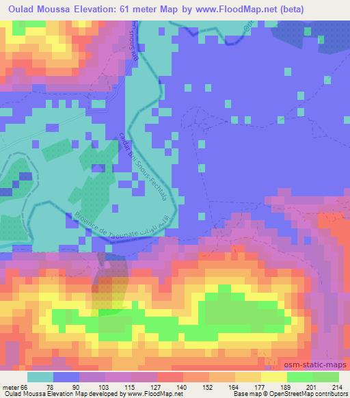 Oulad Moussa,Morocco Elevation Map