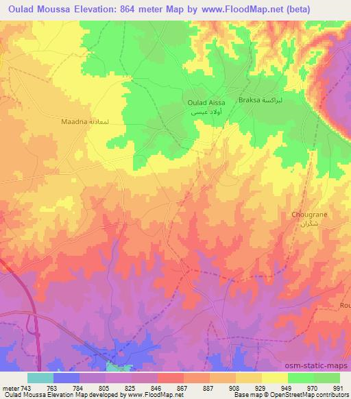 Oulad Moussa,Morocco Elevation Map