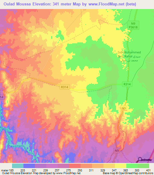 Oulad Moussa,Morocco Elevation Map