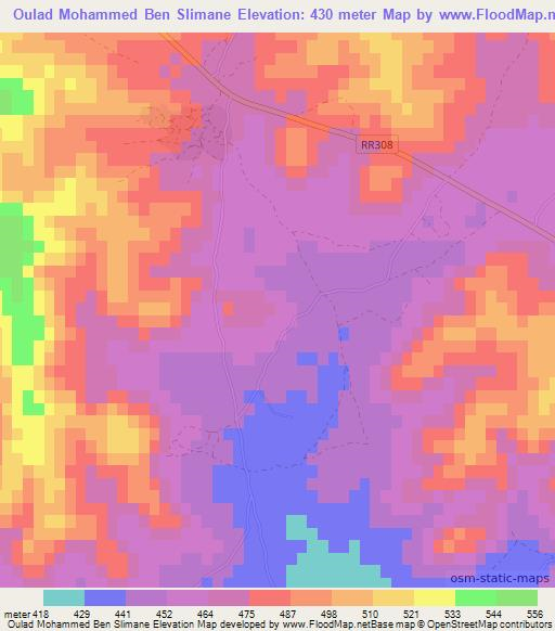 Oulad Mohammed Ben Slimane,Morocco Elevation Map