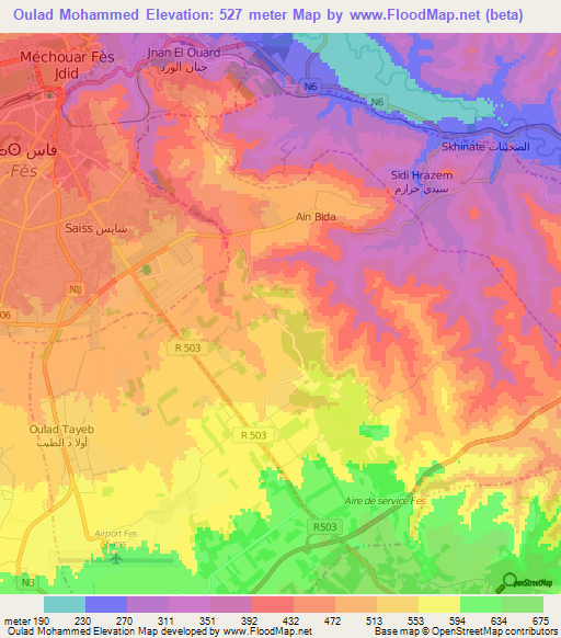 Oulad Mohammed,Morocco Elevation Map