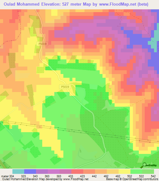 Oulad Mohammed,Morocco Elevation Map