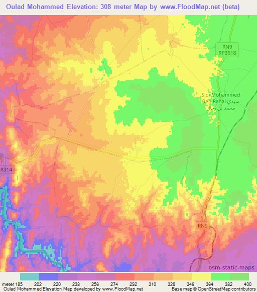 Oulad Mohammed,Morocco Elevation Map