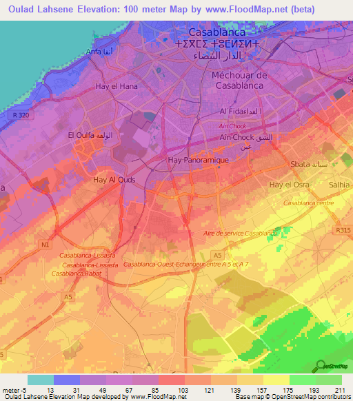 Oulad Lahsene,Morocco Elevation Map