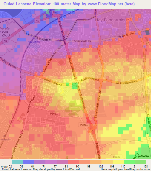 Oulad Lahsene,Morocco Elevation Map