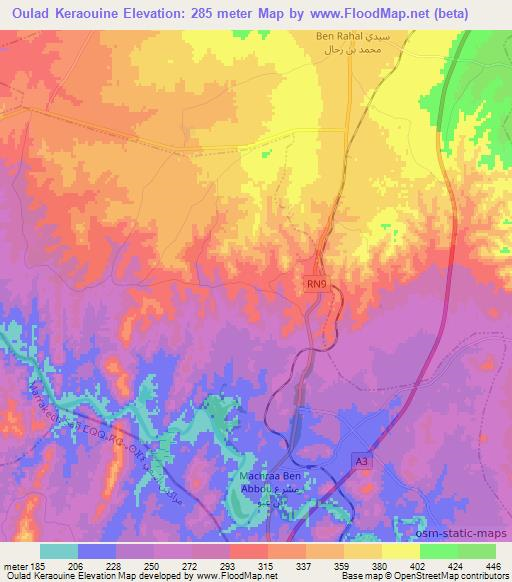 Oulad Keraouine,Morocco Elevation Map