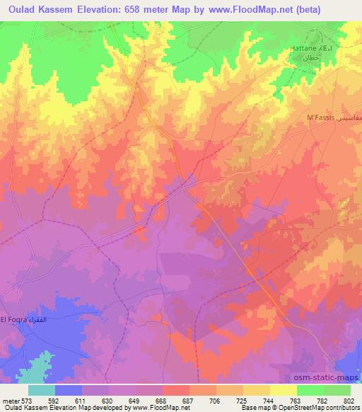 Oulad Kassem,Morocco Elevation Map