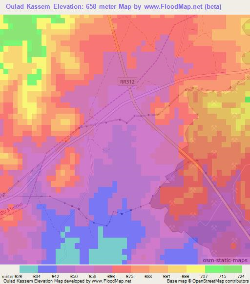 Oulad Kassem,Morocco Elevation Map
