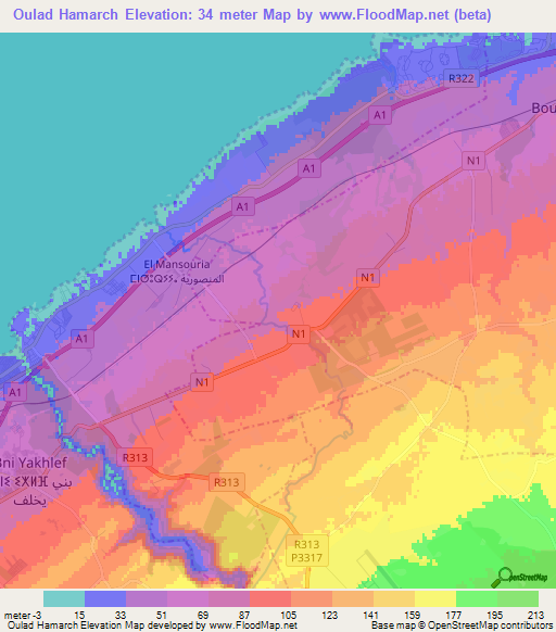 Oulad Hamarch,Morocco Elevation Map