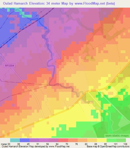 Oulad Hamarch,Morocco Elevation Map