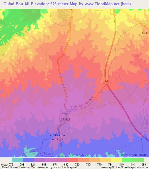 Oulad Bou Ali,Morocco Elevation Map