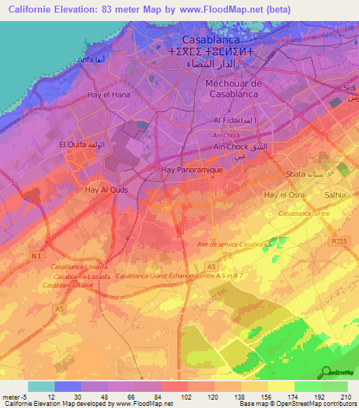 Californie,Morocco Elevation Map