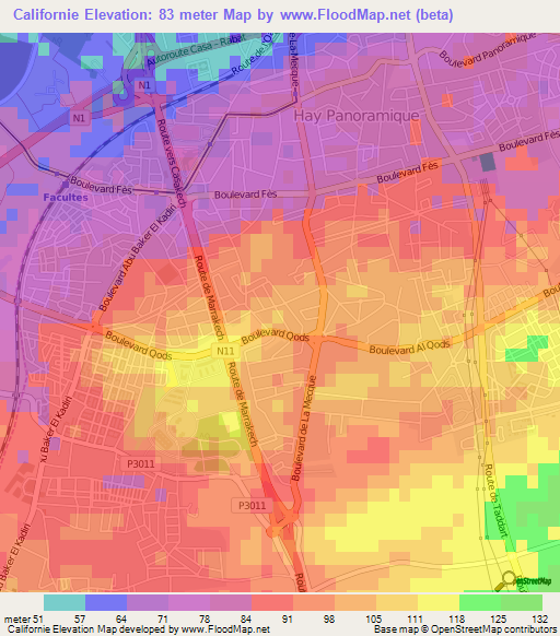 Californie,Morocco Elevation Map