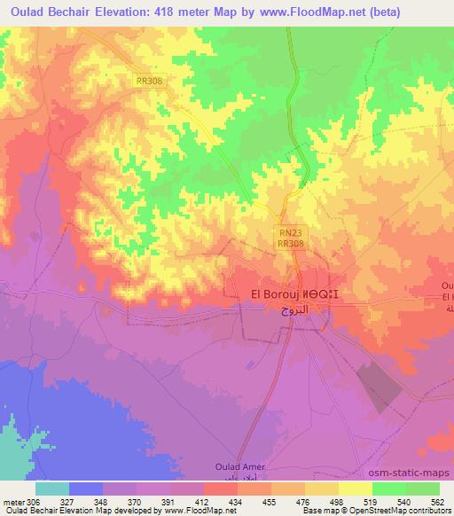 Oulad Bechair,Morocco Elevation Map