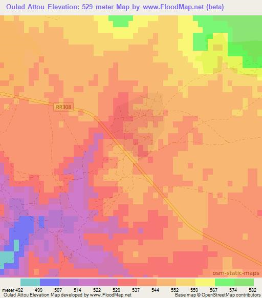 Oulad Attou,Morocco Elevation Map