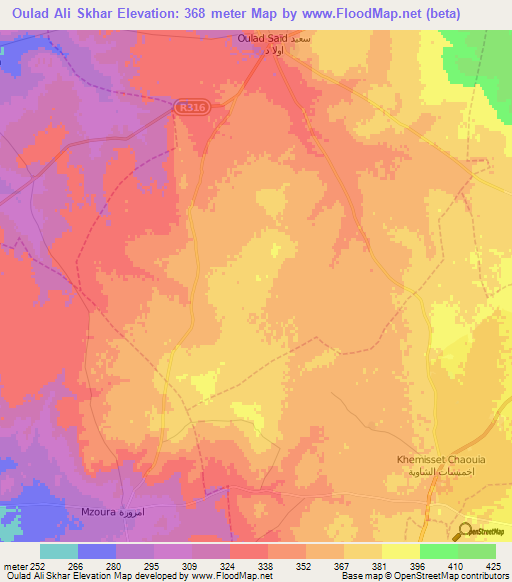 Oulad Ali Skhar,Morocco Elevation Map