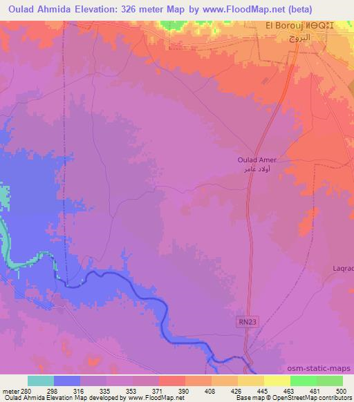 Oulad Ahmida,Morocco Elevation Map