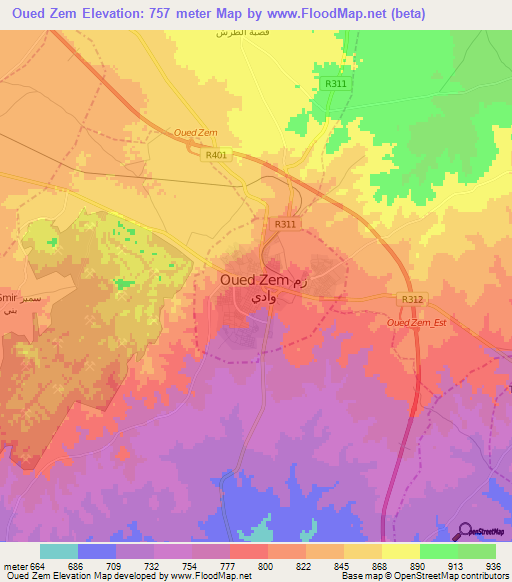 Oued Zem,Morocco Elevation Map