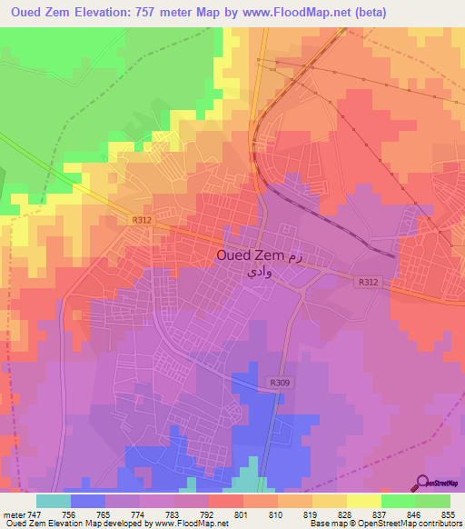 Oued Zem,Morocco Elevation Map