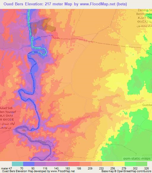 Oued Bers,Morocco Elevation Map