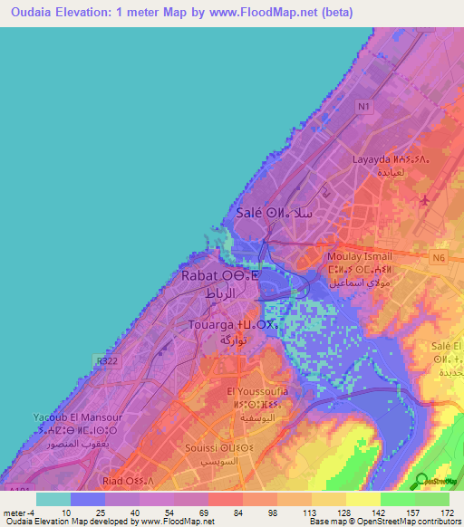 Oudaia,Morocco Elevation Map