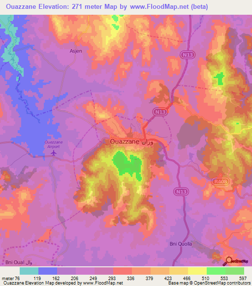 Ouazzane,Morocco Elevation Map