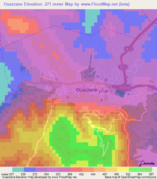 Ouazzane,Morocco Elevation Map