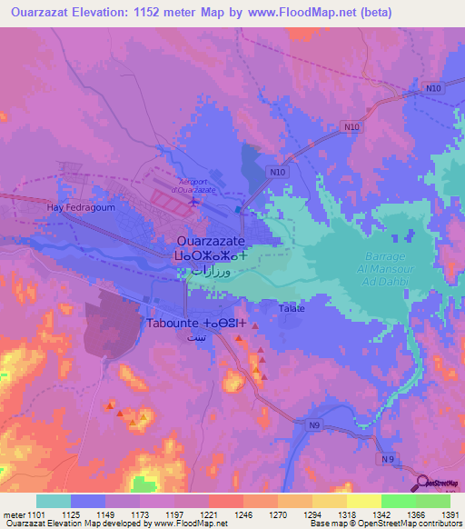 Ouarzazat,Morocco Elevation Map