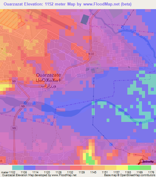 Ouarzazat,Morocco Elevation Map