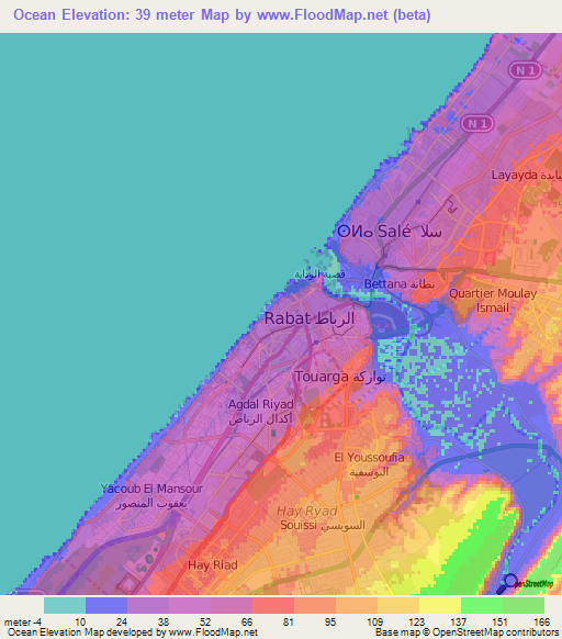 Ocean,Morocco Elevation Map