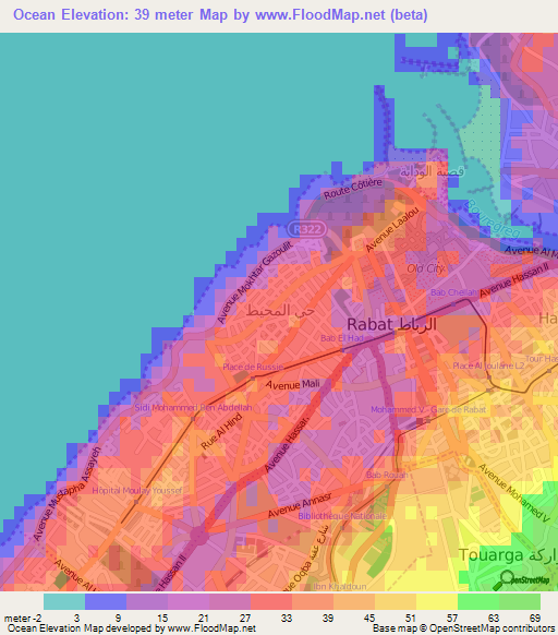 Ocean,Morocco Elevation Map