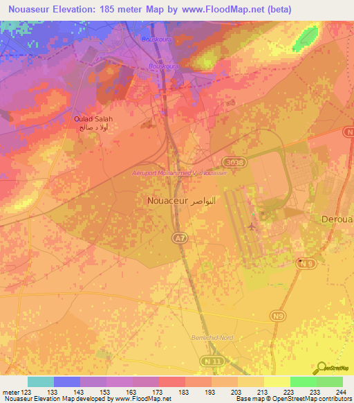 Nouaseur,Morocco Elevation Map