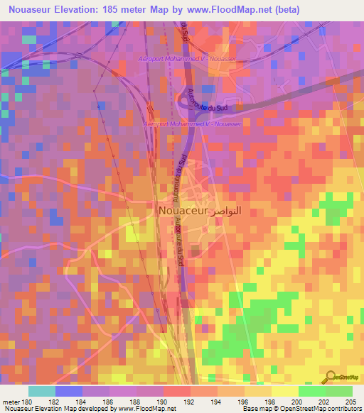 Nouaseur,Morocco Elevation Map