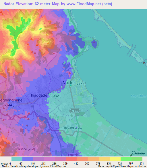 Nador,Morocco Elevation Map