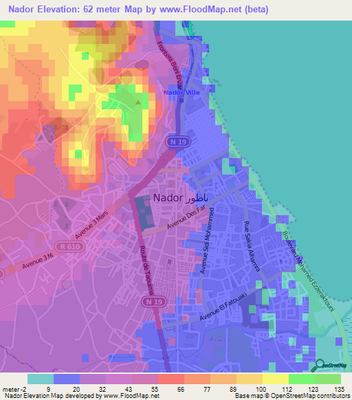 Nador,Morocco Elevation Map