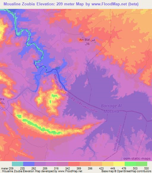 Moualine Zoubia,Morocco Elevation Map