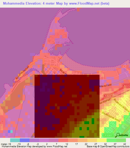 Mohammedia,Morocco Elevation Map