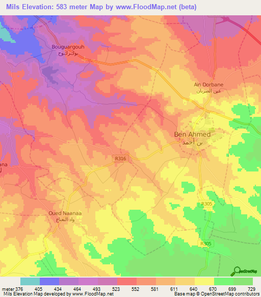 Mils,Morocco Elevation Map