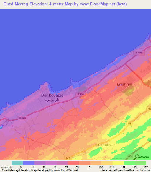 Oued Merzeg,Morocco Elevation Map