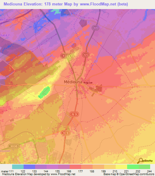 Mediouna,Morocco Elevation Map