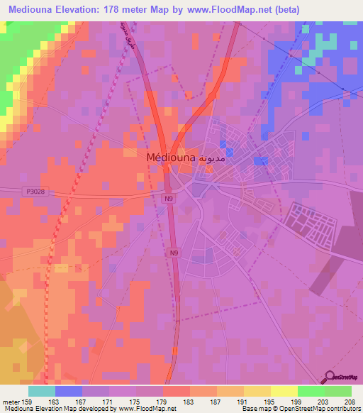 Mediouna,Morocco Elevation Map