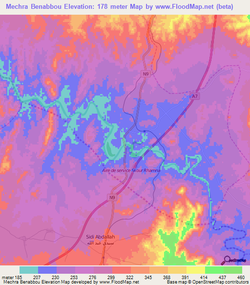 Mechra Benabbou,Morocco Elevation Map