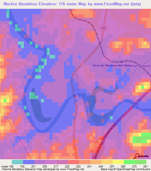 Mechra Benabbou,Morocco Elevation Map