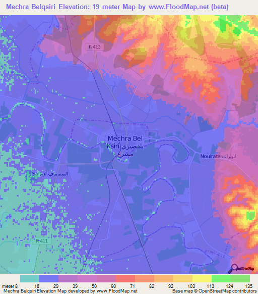 Mechra Belqsiri,Morocco Elevation Map