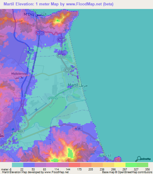 Martil,Morocco Elevation Map