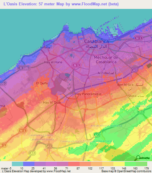 L'Oasis,Morocco Elevation Map