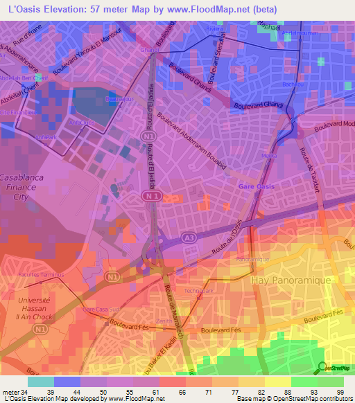 L'Oasis,Morocco Elevation Map