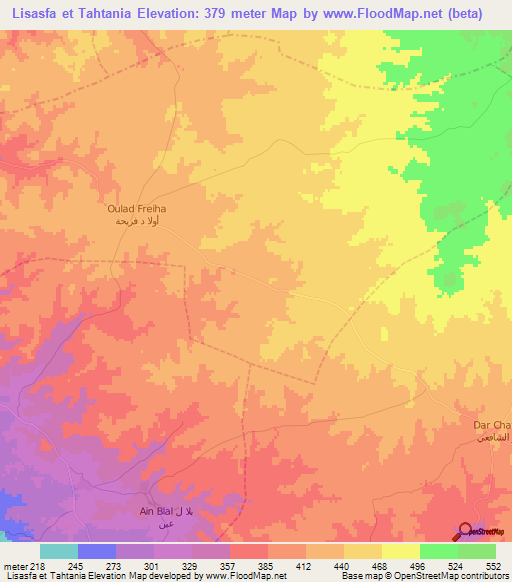 Lisasfa et Tahtania,Morocco Elevation Map