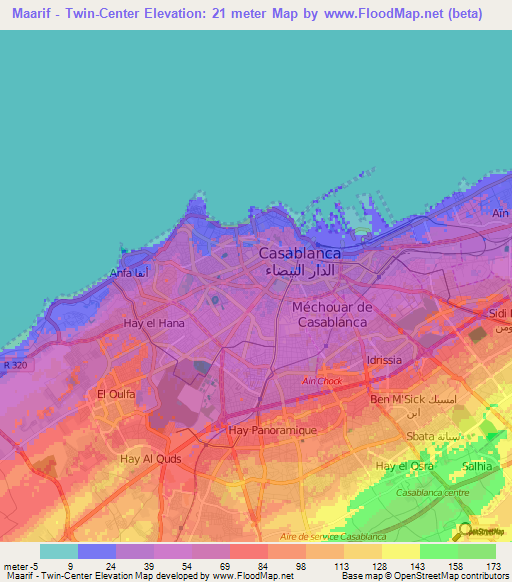 Maarif - Twin-Center,Morocco Elevation Map